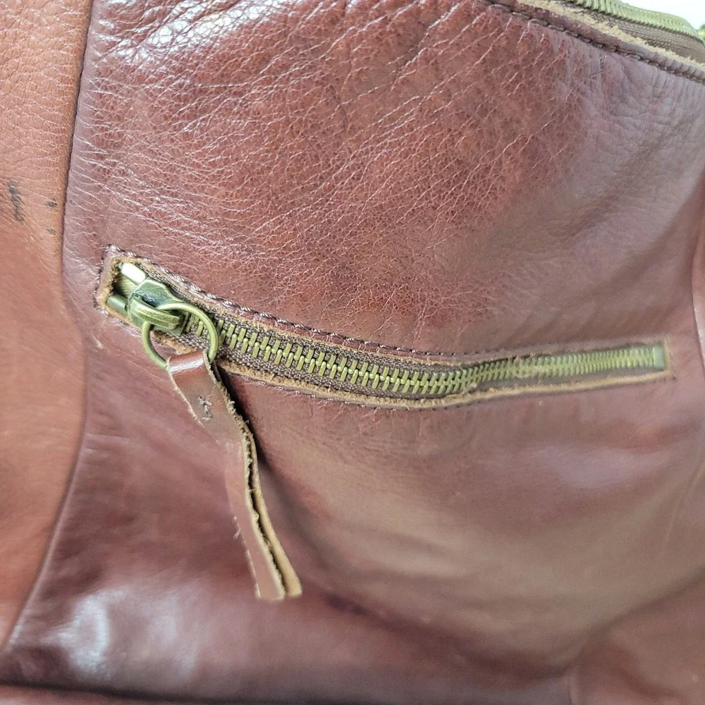 Lucky Brand Brown Leather Hobo Bag Braided Handle Crossbody Cognac Clover Charm